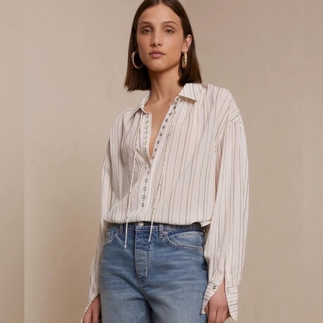 Alc Carissa Striped Snap Front Collared Top